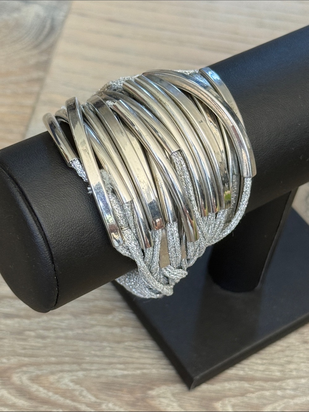 A/X Armani Exchange Silver Metallic Multi-Strand Layered Bangle Bracelet-7 1/2”